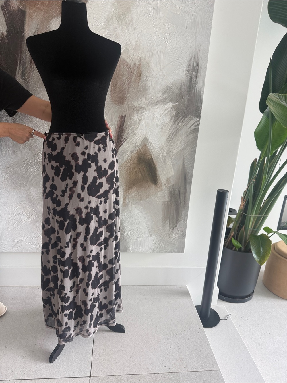 Women's Black & Cream Animal Print Maxi Skirt